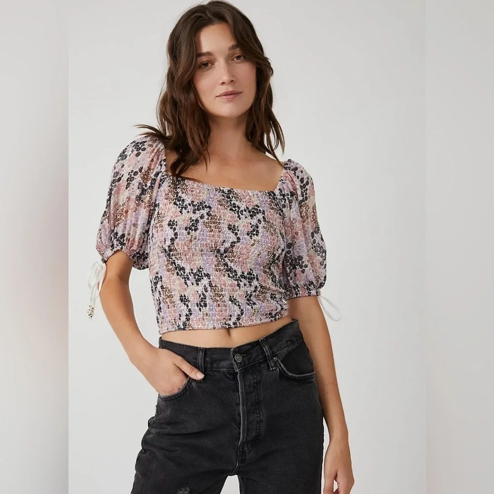 Free People Smocked Back On Top Crop Top